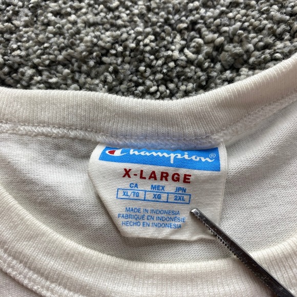 Champion Shirt Mens XL White Blue Applique Logo Short Sleeve Casual Grunge Y2K - Picture 4 of 13